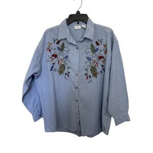 VTG Mystic Blues Women’s Autumn Embroidered Denim Shirt Size 20W Fall Fashion